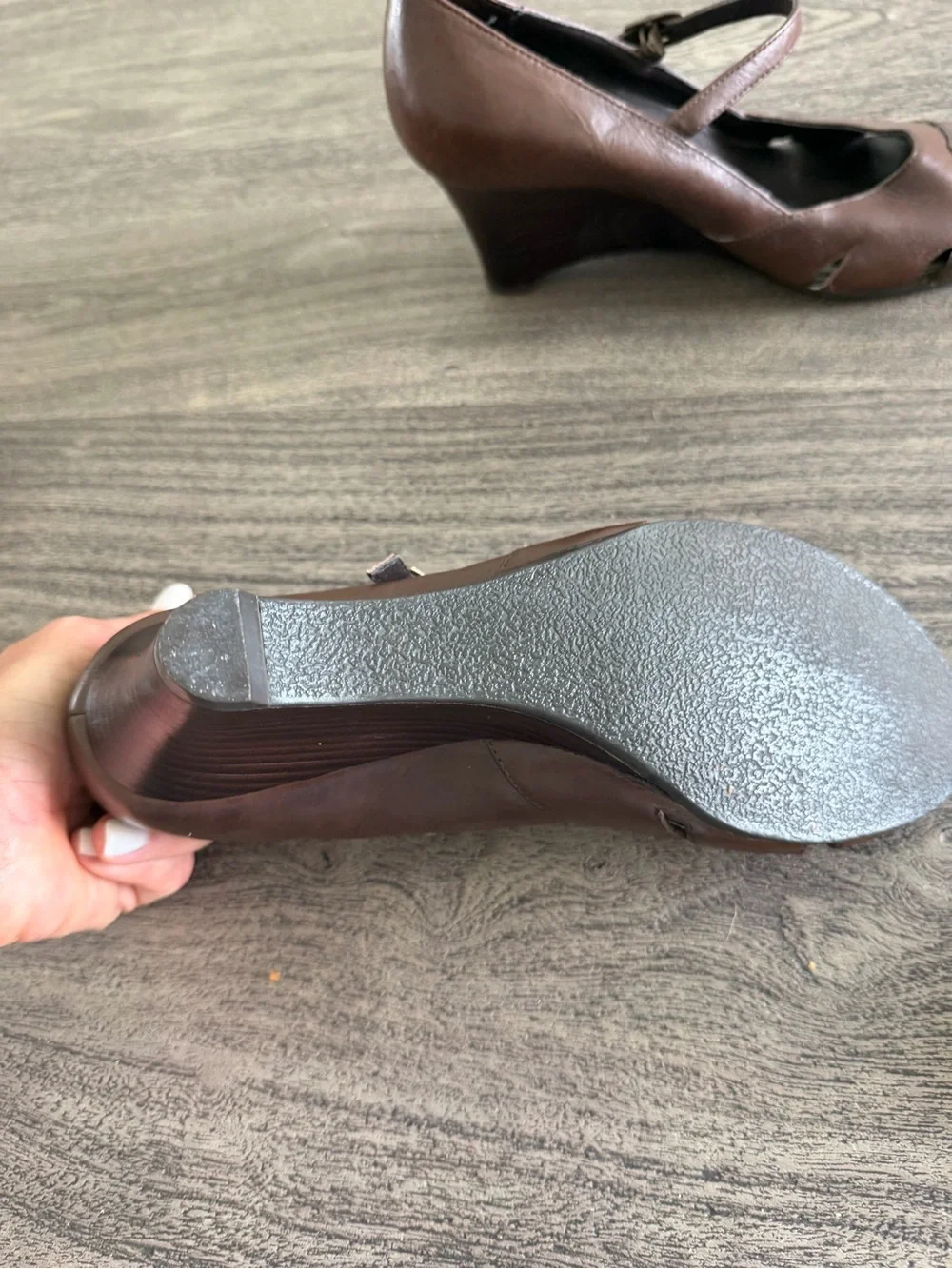 Bass Brown Leather Mary Jane Wedge Heels